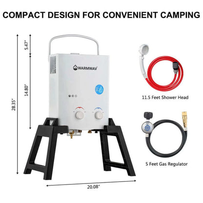 Warmwav® Outdoor Portable Water Heater w/ Stand & Storage Bag - White