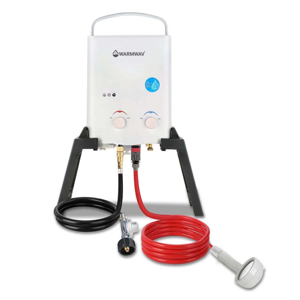 Warmwav® Outdoor Portable Water Heater w/ Stand & Storage Bag - White